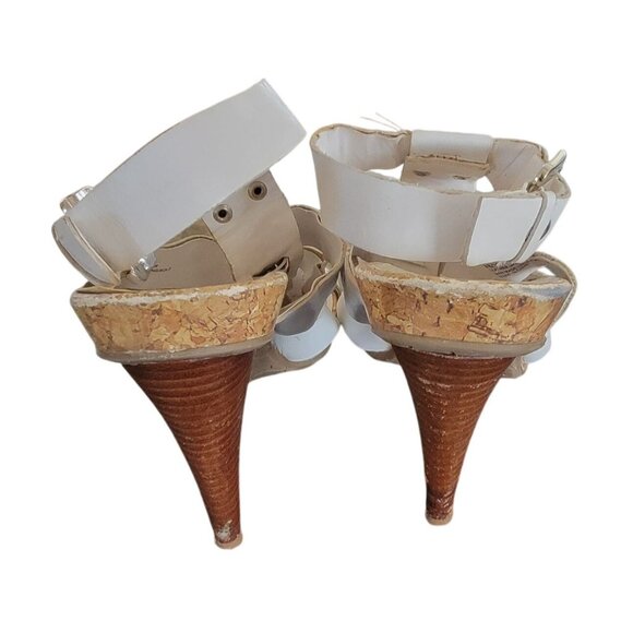 BCBG Olives White Gladiator Style High Heel Sandals With Rhinestone Accents & Co - Picture 5 of 9